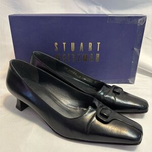 Stuart Weitzman Women's Black Square Buttondown Low Heel Pump Slip On Size 7M